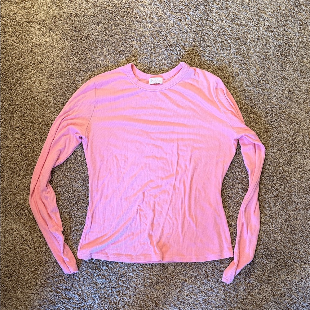 Pink Lily Pink Longsleeve Ribbed Tee - XL